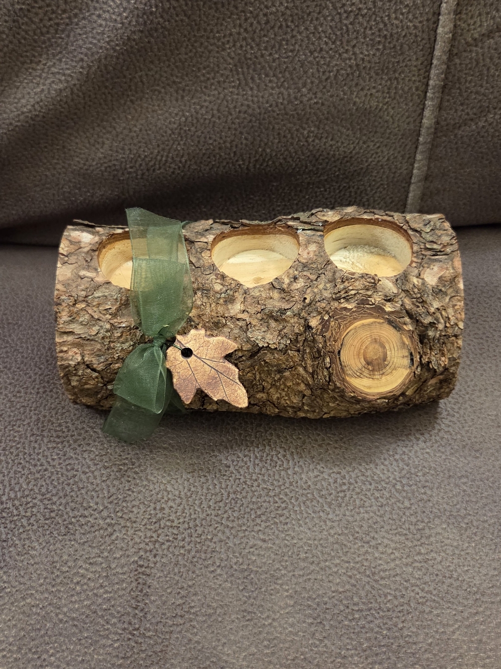 Handcrafted Rustic Bark 3 Tealight Holder